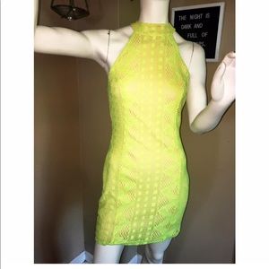 Mesh Halter Party Dress | Citron/Baby Pink